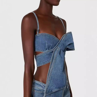 Ensemble Denim Audacieux avec Détails Noeuds