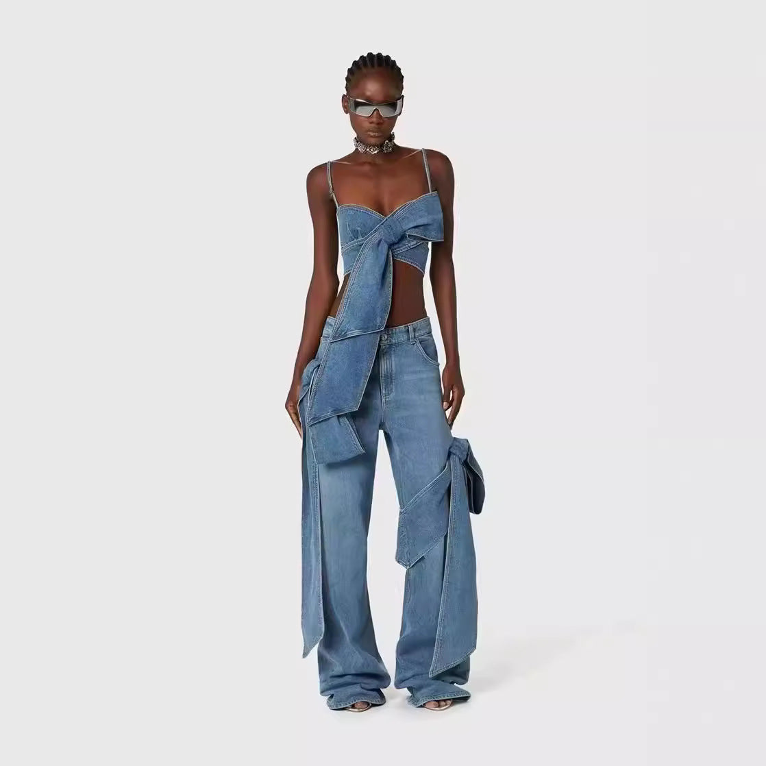 Ensemble Denim Audacieux avec Détails Noeuds