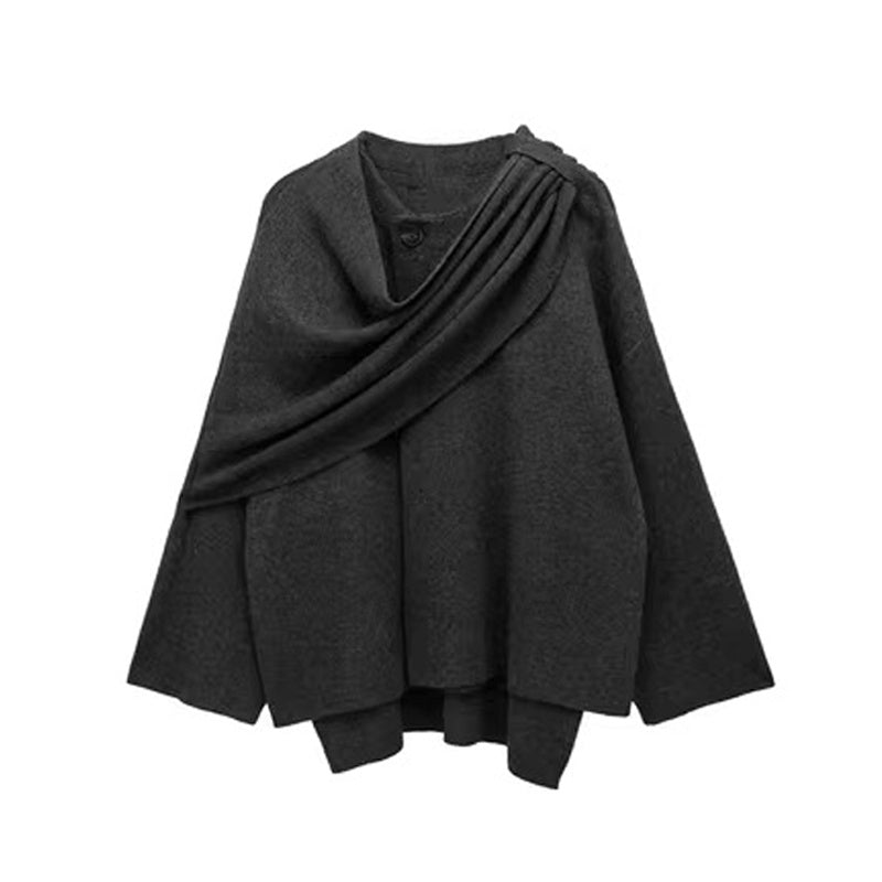 Élégance Sculpturale – Manteau Drapé Sophistiqué